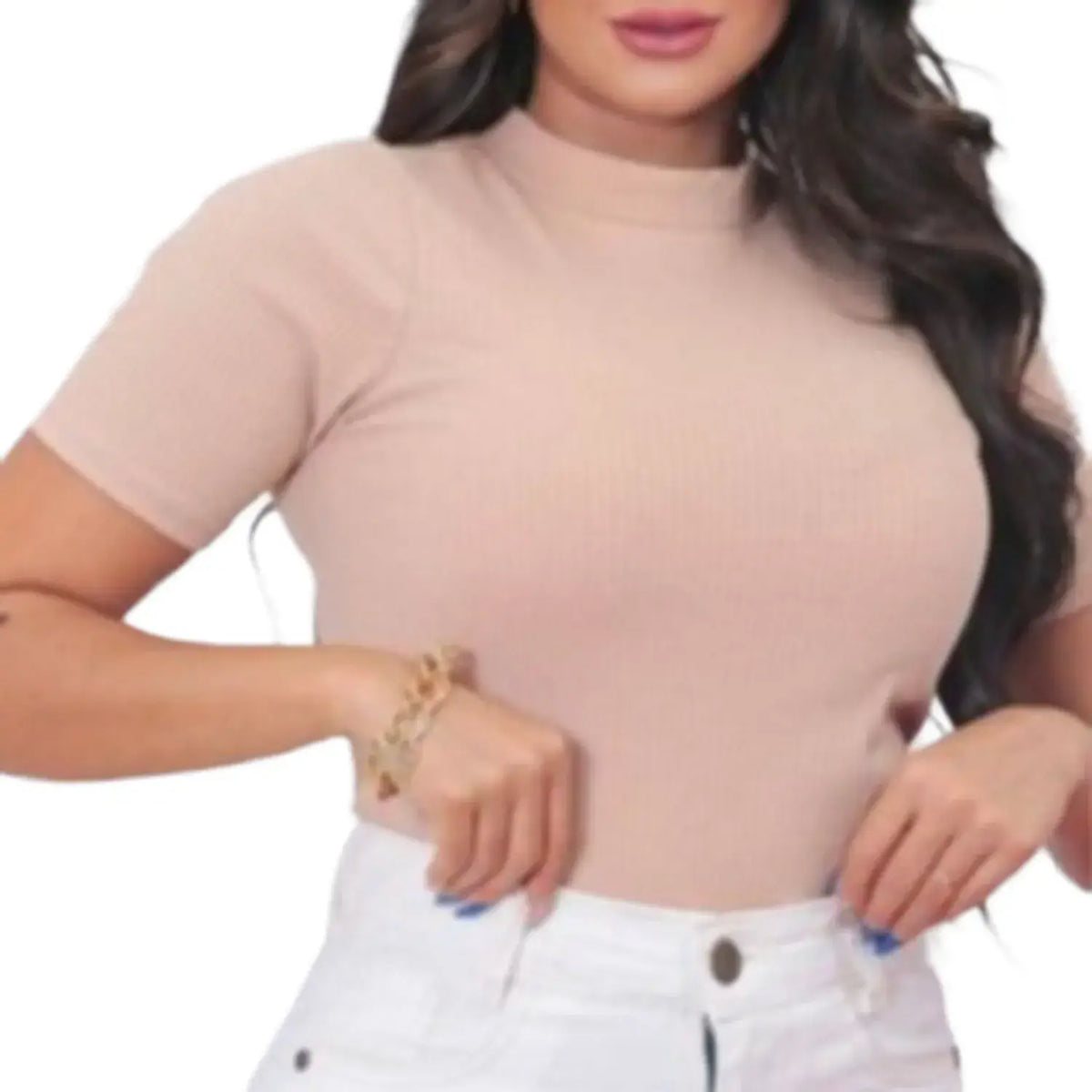 Blusa Feminina Gola Alta e Manga Curta