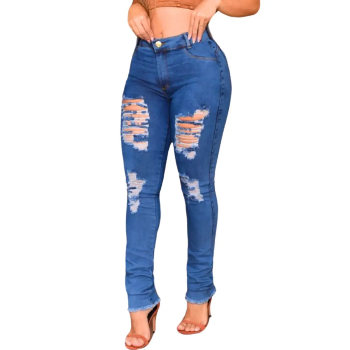 Calça Jeans Feminina Skinny Rasgada