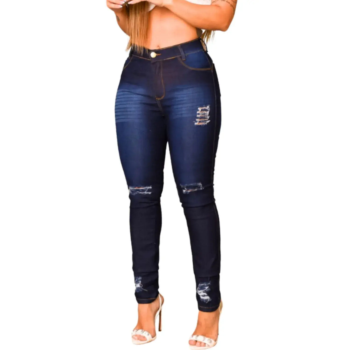 Calça Jeans Feminina Skinny Rasgada